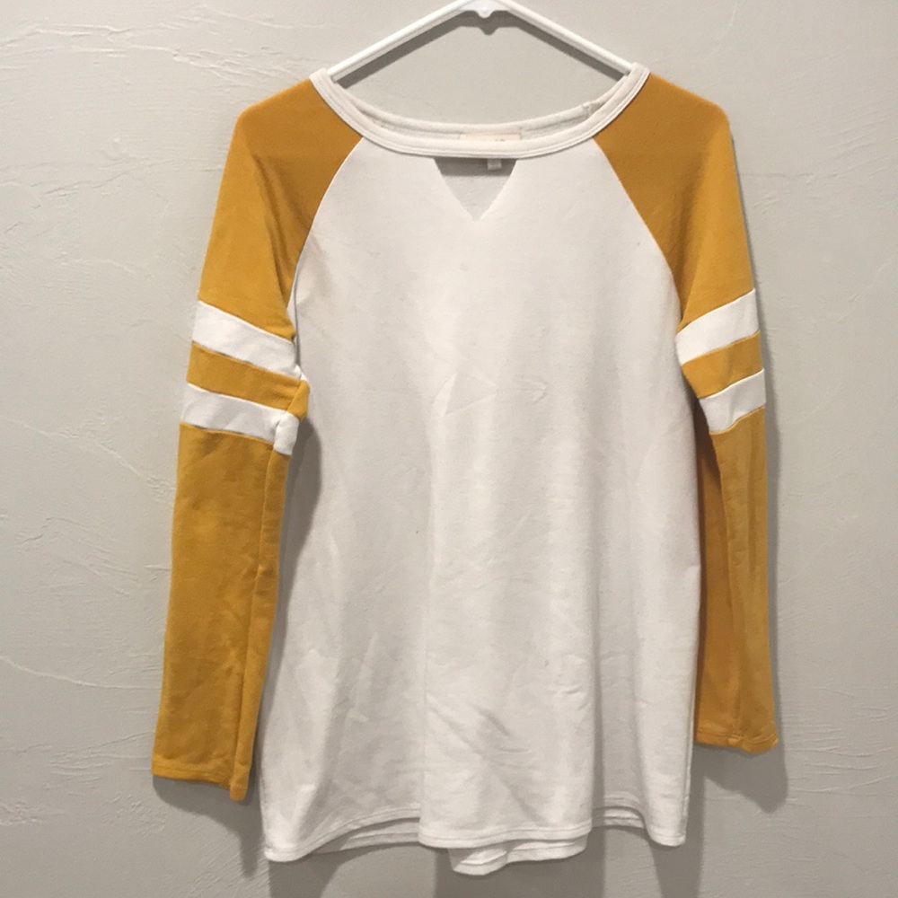 Yellow and white varsity style tee
